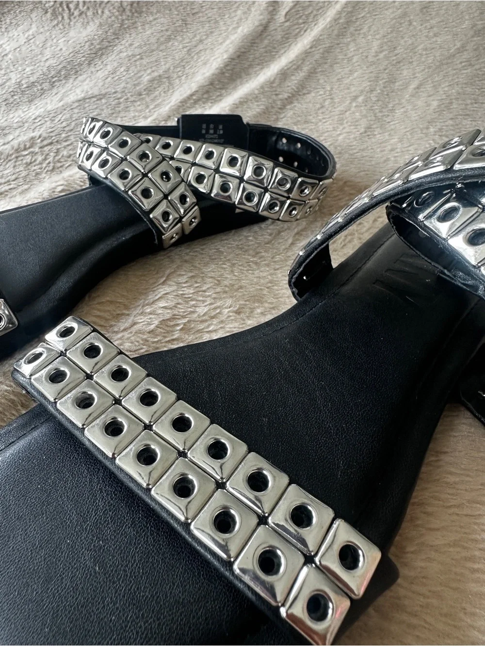 DKNY Black Sandals with Silver Studded Straps
